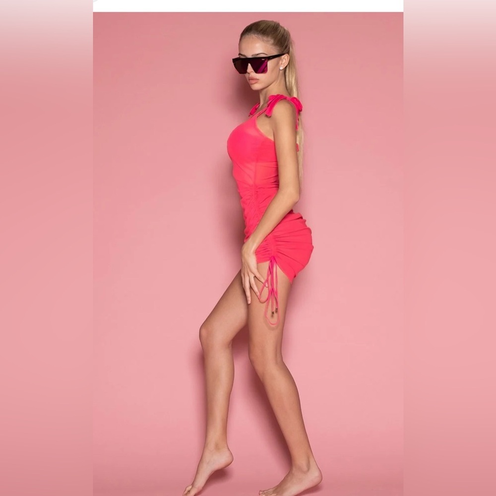 L’animal x Morgan Osma AMOUR Mesh Dress/ Cover Up Jot Pink Size Medium 1768